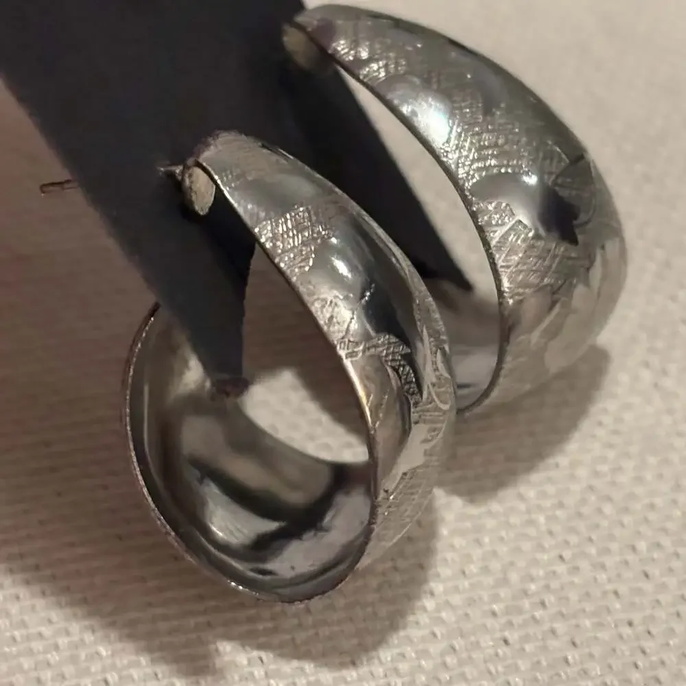 Vintage Textured Half-Circle Dome Pierced Hoop Earrings